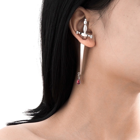 Any 2/$20! Silver Sword Studs w/Jacket Earrings - Picture 4 of 9